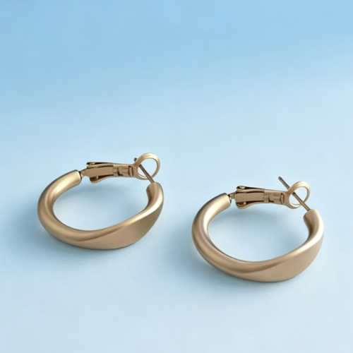 Matte Gold Feather C Shape Earrings